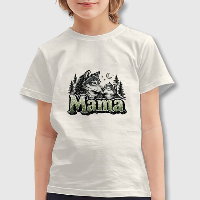 Wolf Mama Cub Print Kids T-Shirt for Mother's Day Gift