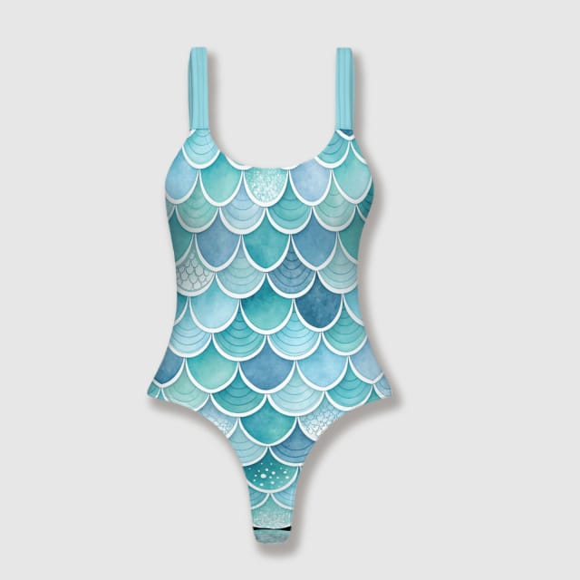 Mermaid Scale Thong One-Piece Swimsuit for Women Beach Vacation