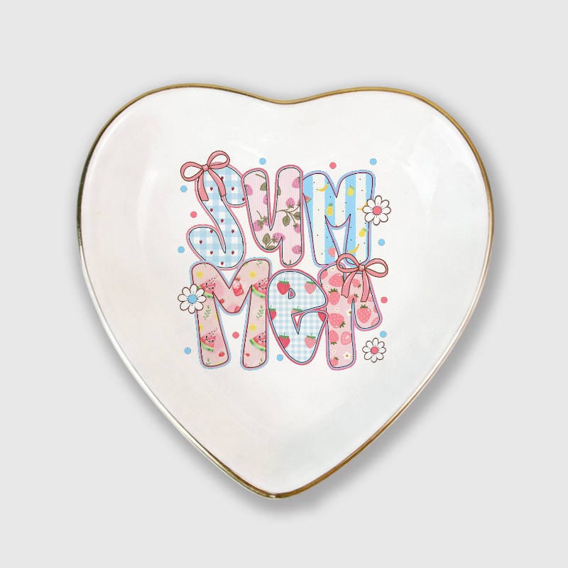 Watercolor Summer Floral Heart Ceramic Jewelry Tray for Gifts