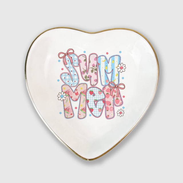 Watercolor Summer Floral Heart Ceramic Jewelry Tray for Gifts