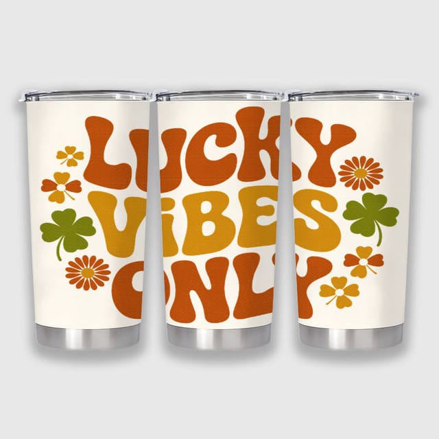 Retro Lucky Vibes Insulated Tumbler Gift for Good Vibe Lovers
