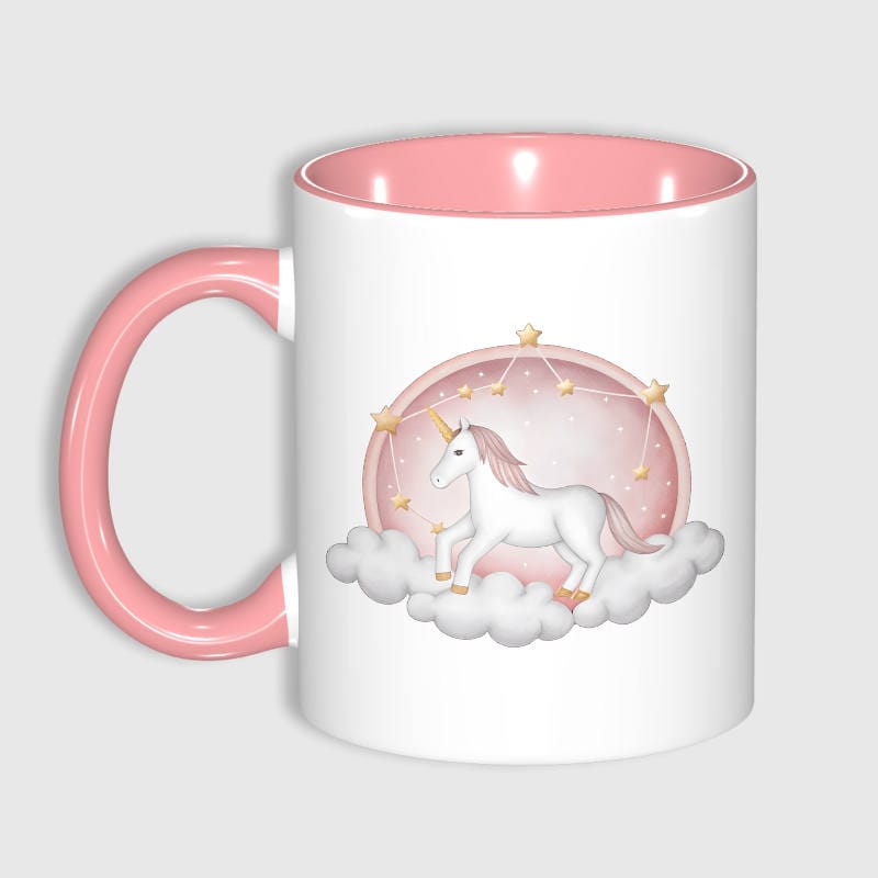 Cute Unicorn 11oz Pink Accent Mug for Girls Birthday Gift