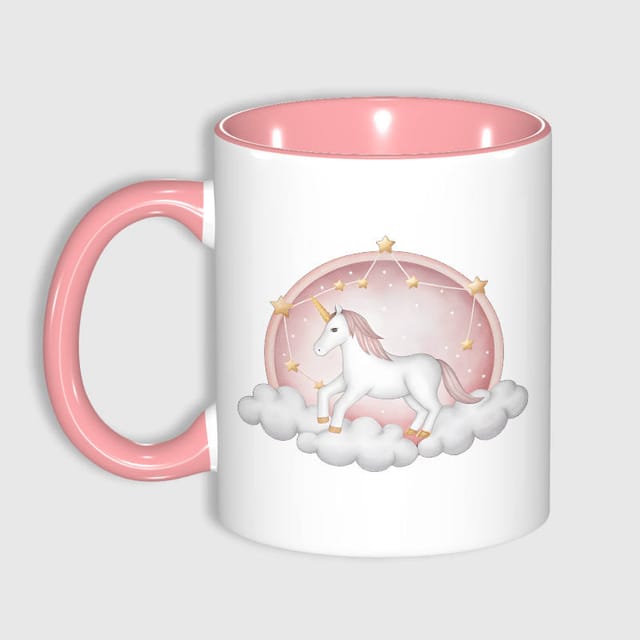 Cute Unicorn 11oz Pink Accent Mug for Girls Birthday Gift