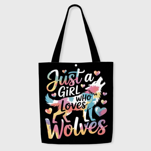 Colorful Wolf Print Canvas Tote Bag for Wolf Lovers Daily Use