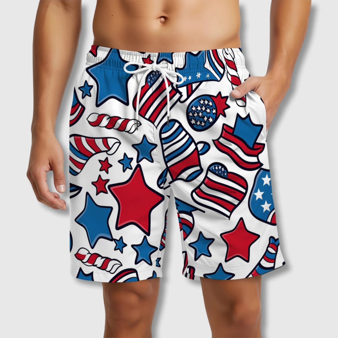 Patriotic Stars Stripes Swim Trunks for Men 4th of July Summer - 1