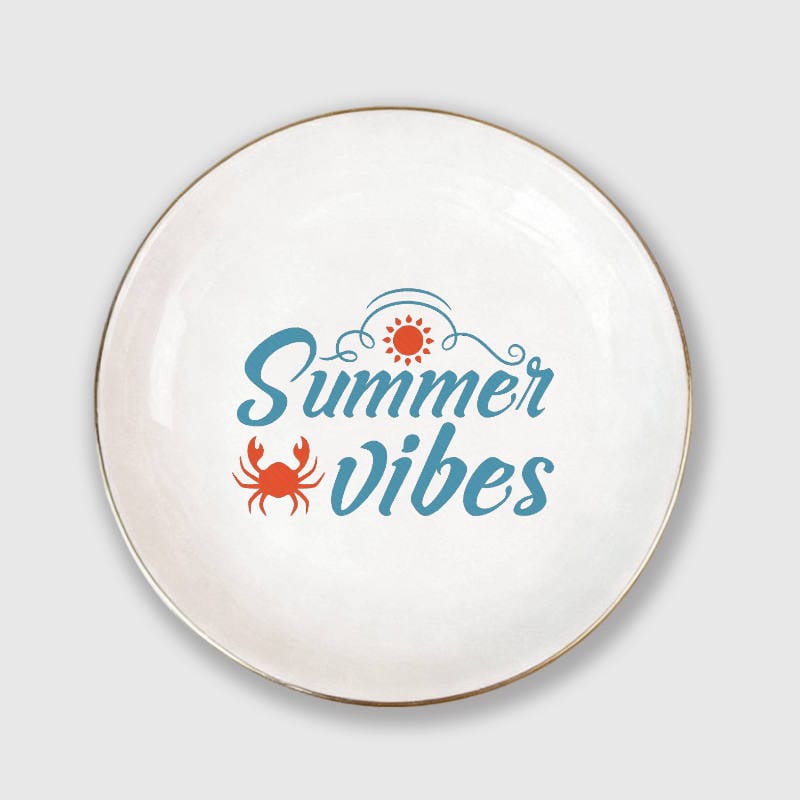 Summer Vibes Crab Gold Rim Ceramic Trinket Tray for Summer Gifts