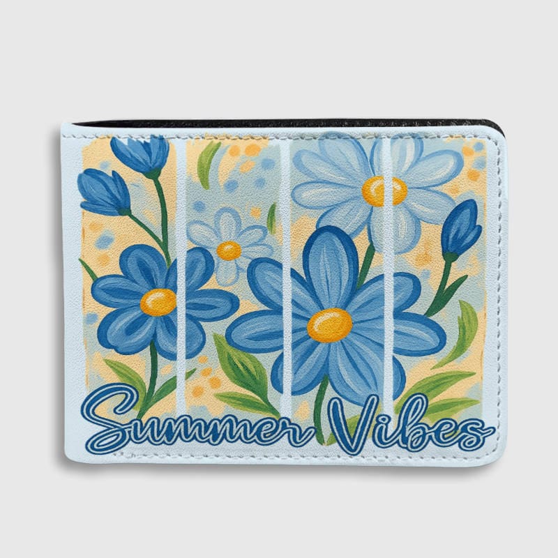 Blue Floral Summer Slim Bifold Wallet for Women Daily Use