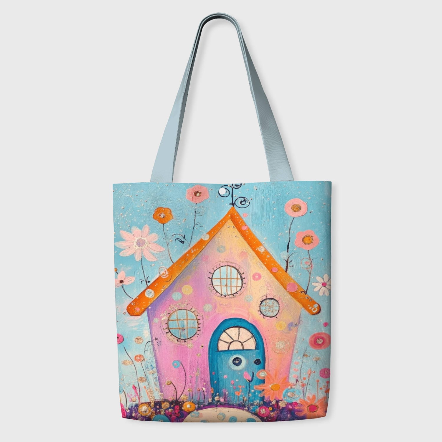 Whimsical Cottage Floral Tote Bag for Art Lovers Daily Use