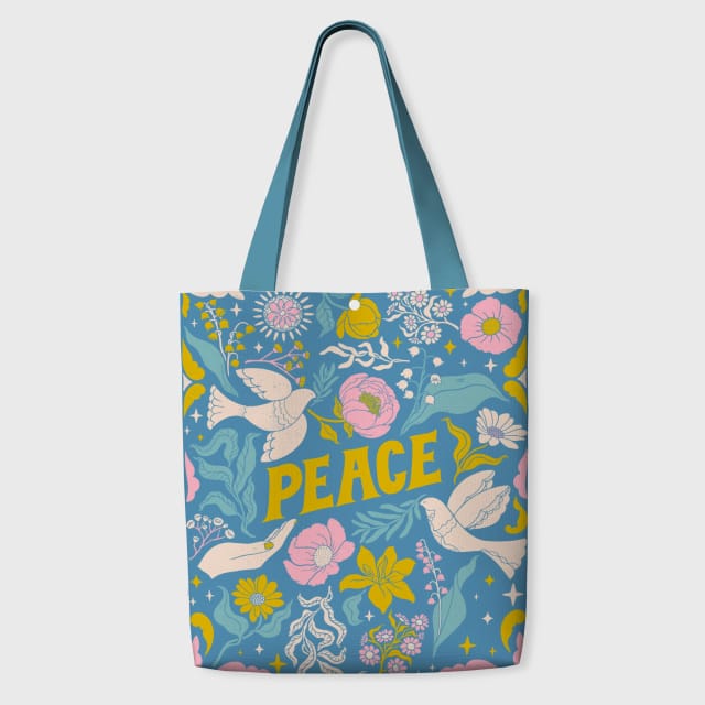 Peace Floral Dove Canvas Tote Bag for Daily Gifting & Use