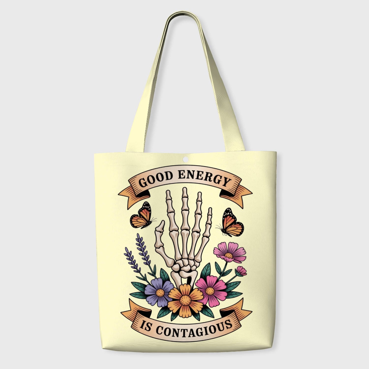 Floral Skeleton Good Energy Tote Bag for Daily Use Gift