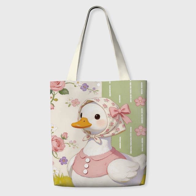 Cute Floral Duck Tote Bag for Duck Lovers Daily Use