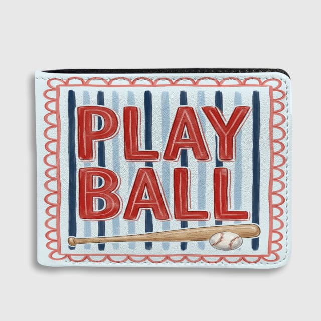 Play Ball Baseball Print Bifold Wallet for Sports Fans Daily Gift