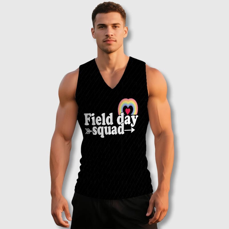 Field Day Rainbow Heart V-Neck Tank Top for Men Workout & Events