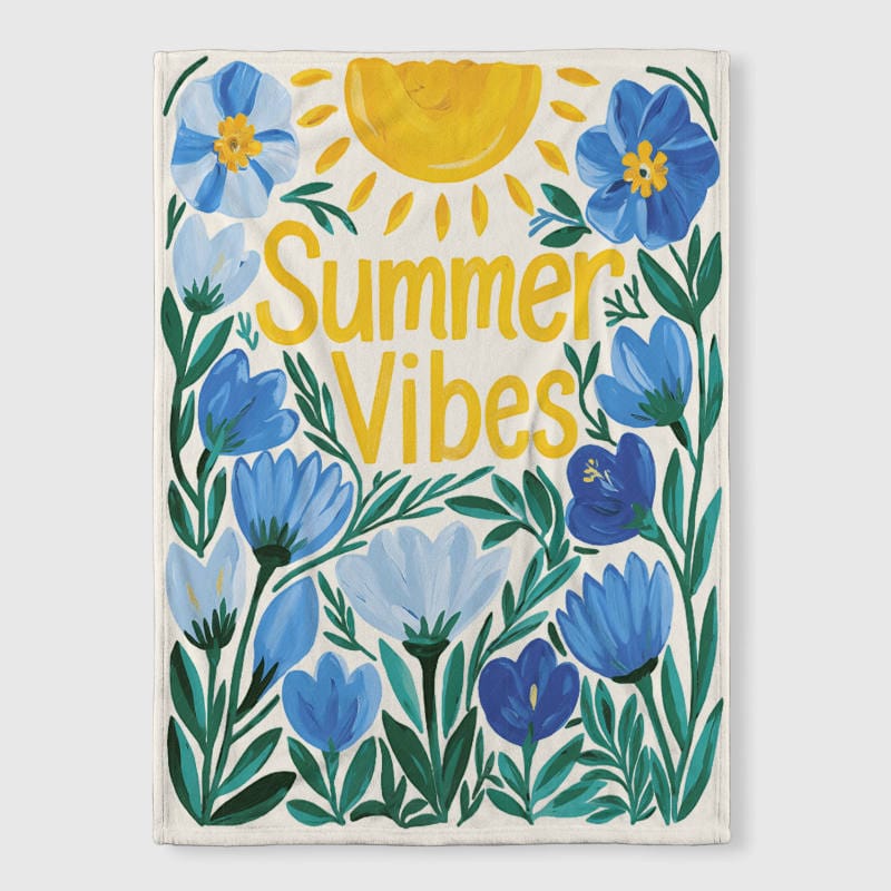Blue Floral Summer Vibes Fleece Blanket for Gifting & Daily Use