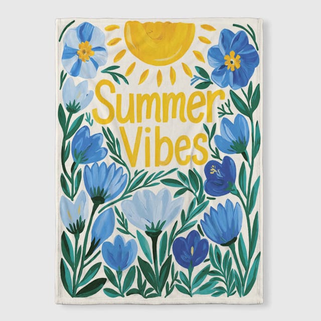 Blue Floral Summer Vibes Fleece Blanket for Gifting & Daily Use