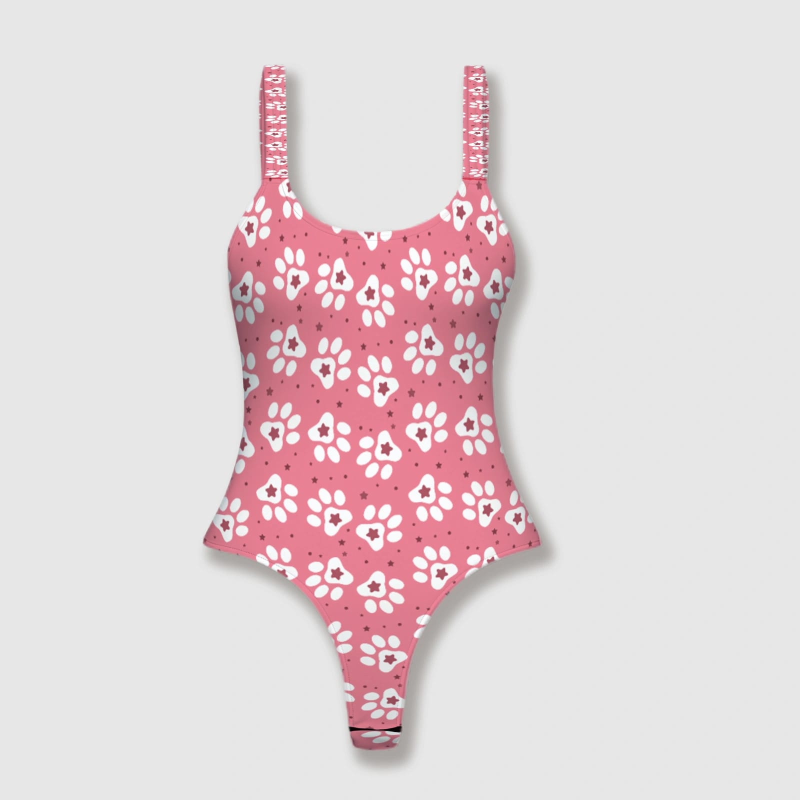 Pink Paw Print Thong One-Piece Swimsuit for Pet Lovers
