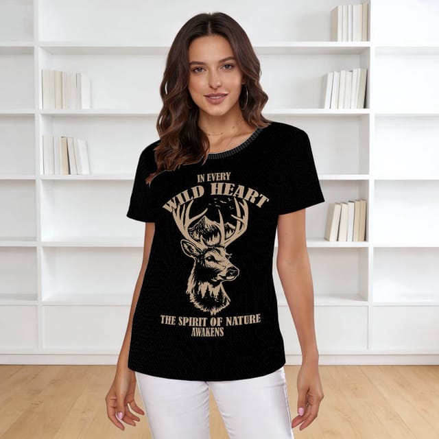 Deer Wild Heart Print T-Shirt for Nature Lovers Daily Wear