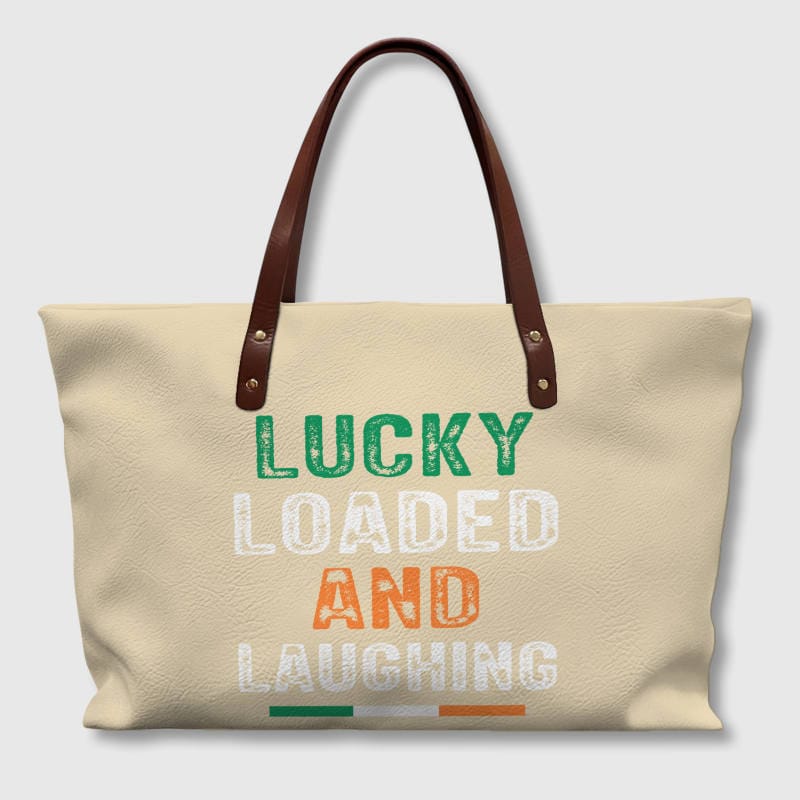 Lucky Quote Large Leather Tote Bag for St Patrick's Gift