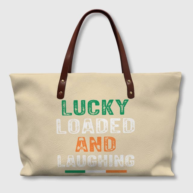 Lucky Quote Large Leather Tote Bag for St Patrick's Gift