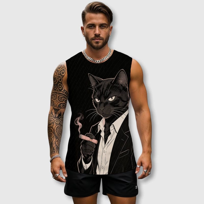 Smoking Gangster Black Cat Tank Vest for Men Gym Daily Gifts