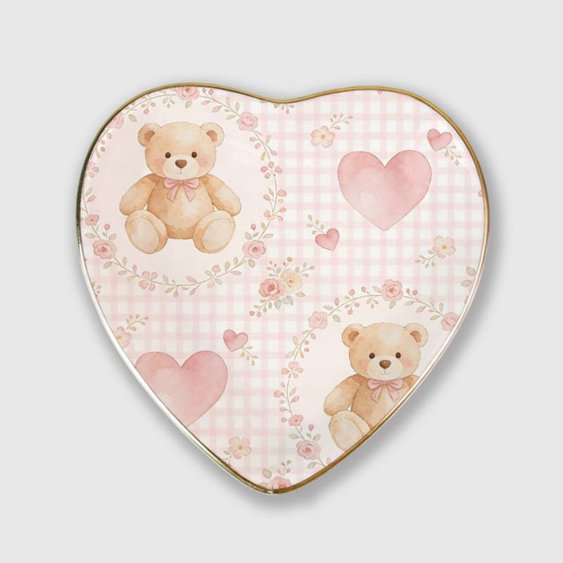 Watercolor Teddy Bear Heart Trinket Tray for Valentine's Gift