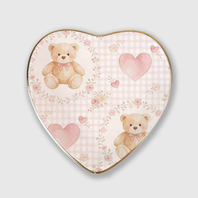 Watercolor Teddy Bear Heart Trinket Tray for Valentine's Gift