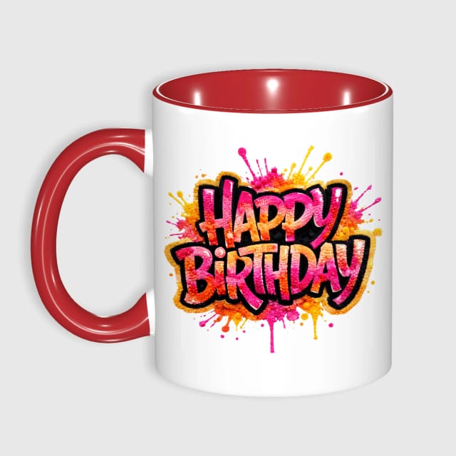 Graffiti Happy Birthday Red Accent Coffee Mug for Birthday Gifts