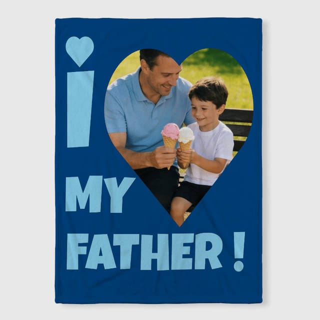Custom Photo Heart Fleece Blanket for Dad Father's Day Gift