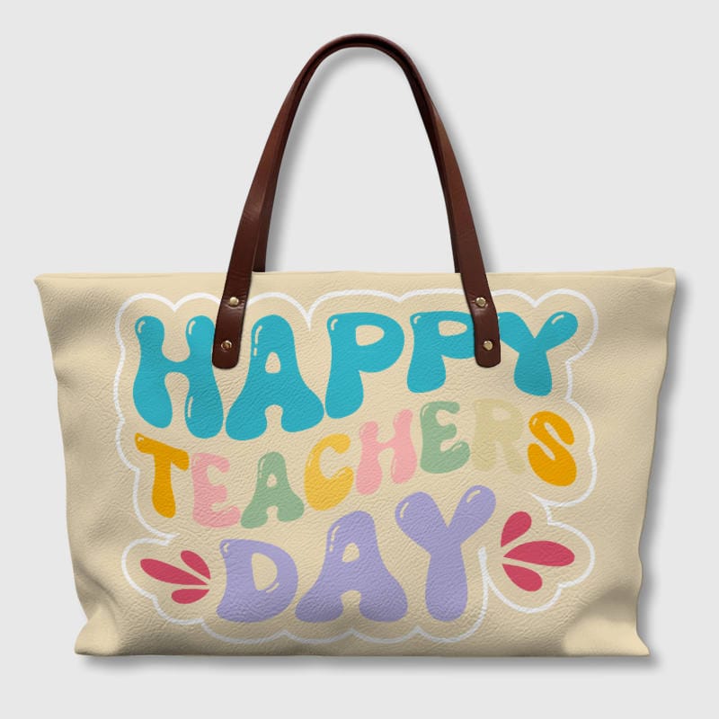 Happy Teachers Day Bubble Letter Tote Bag for Teacher Gifts
