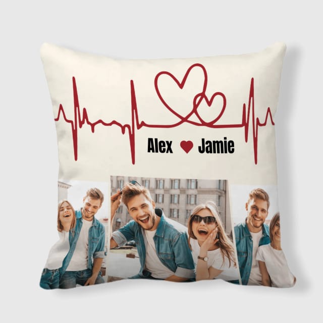 Custom Heartbeat Couple Photo Throw Pillow for Anniversary Gifts