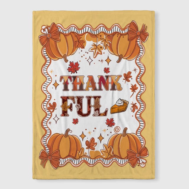 Thankful Pumpkin Fleece Blanket for Family Thanksgiving Gift