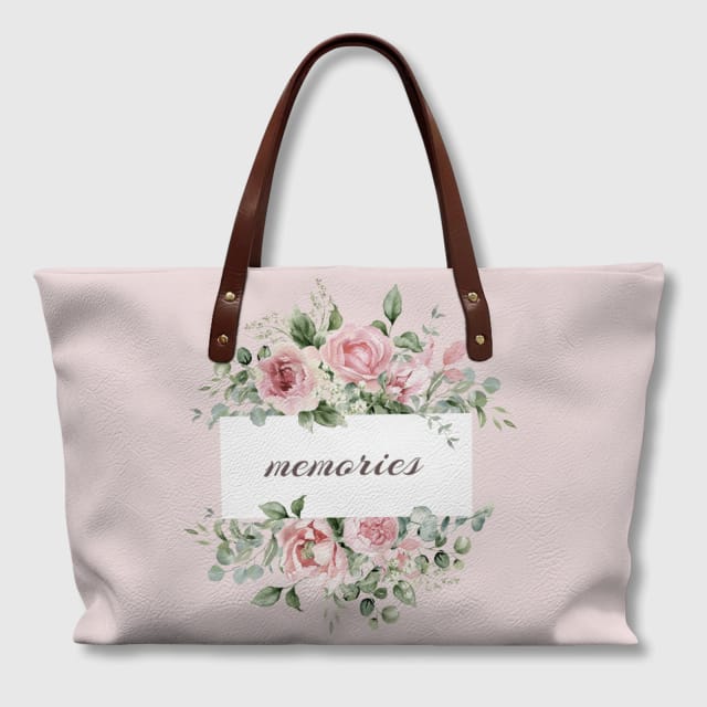 Personalized Floral Memory PU Leather Tote Bag for Her Daily Use