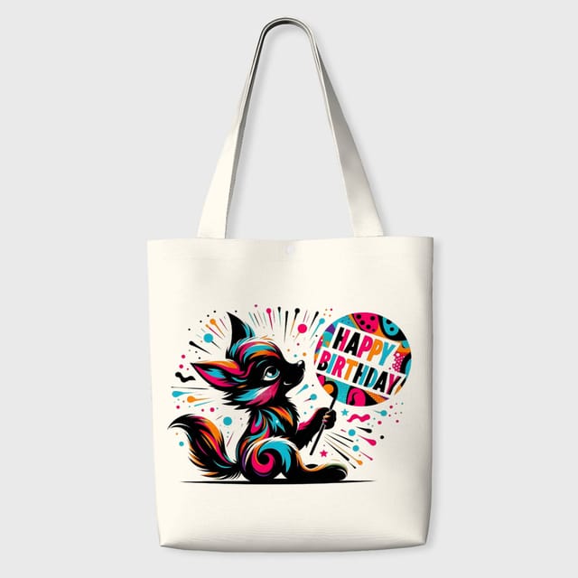Colorful Fox Polyester Tote Bag for Pet Lovers Birthday Gift