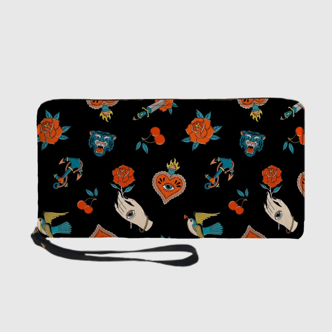 Personalized Zip Wallet with Wrist Strap PU Leather Long Wallet - 1