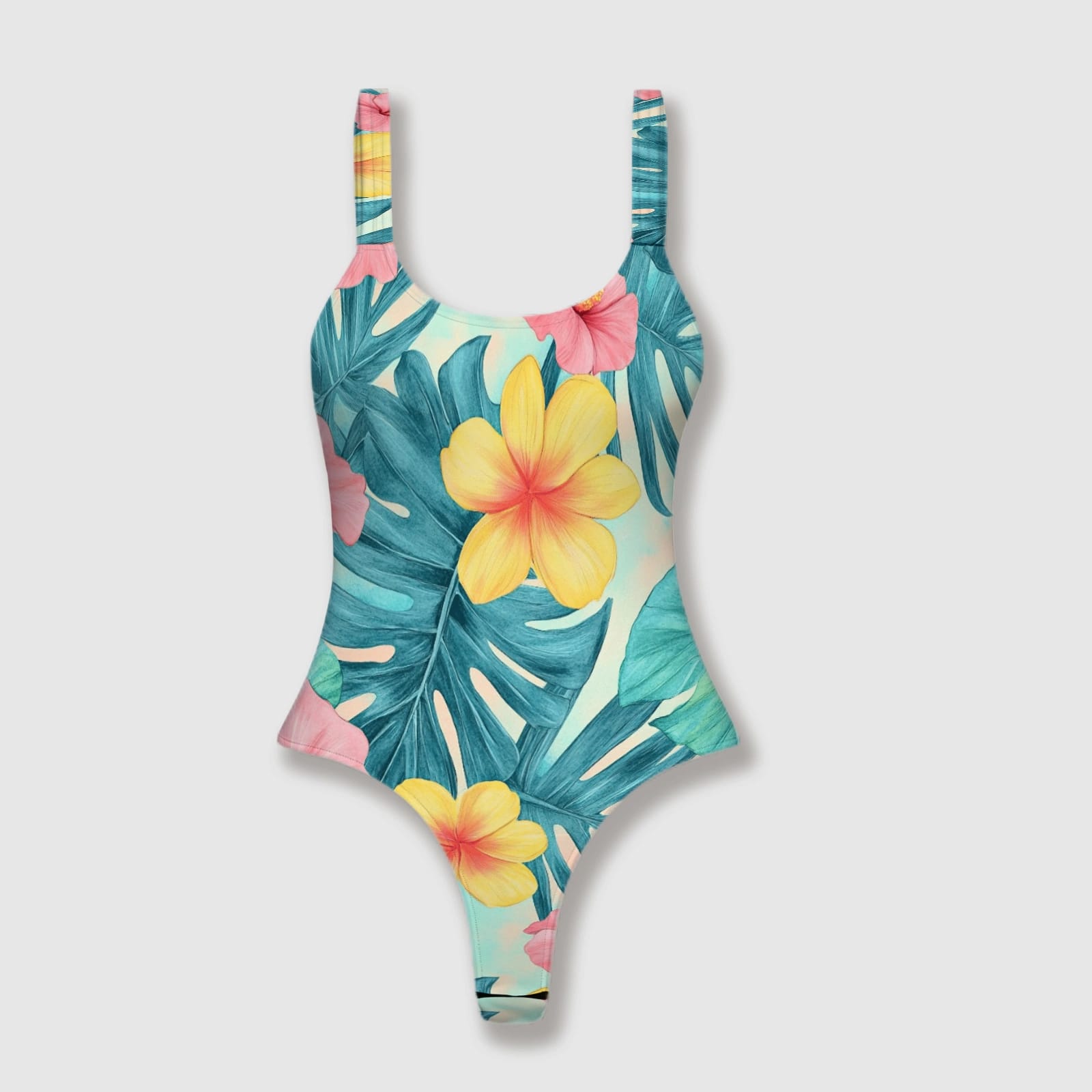 Tropical Floral Thong One-Piece Swimsuit for Women Summer Beach