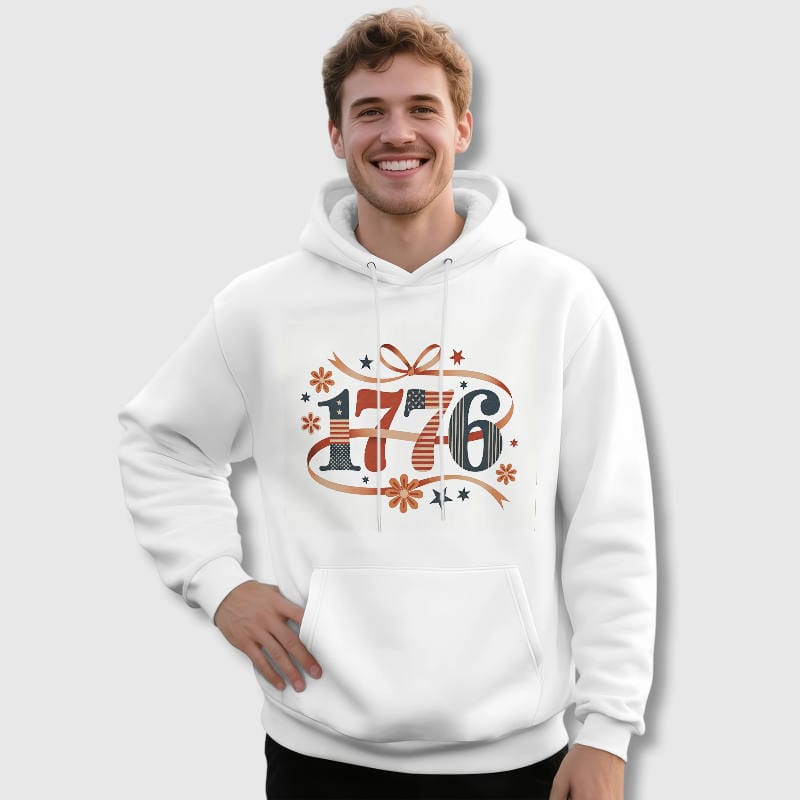 Patriotic 1776 Floral Hoodie for Men Holiday Gifts