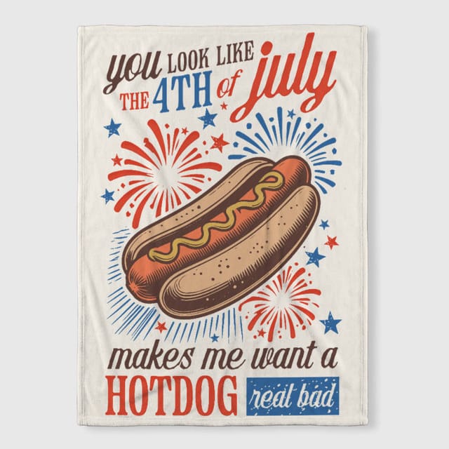 Funny 4th of July Hot Dog Fleece Blanket for Patriotic Gifts