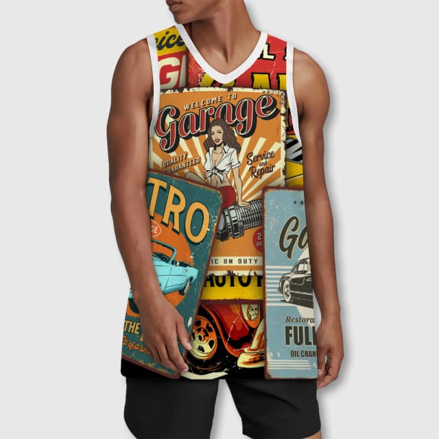 Retro Garage Auto Print Basketball Jersey for Car Fans