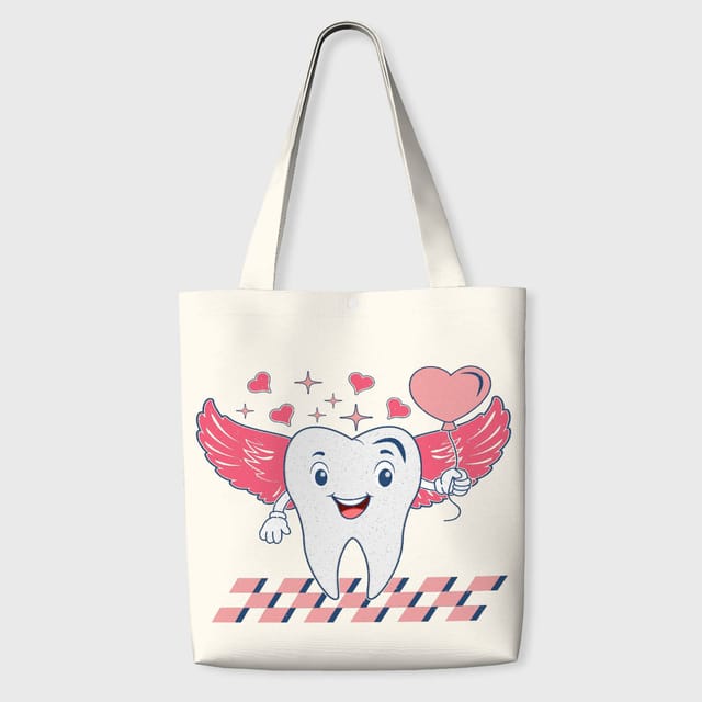 Cute Winged Tooth Tote Bag for Dentist Valentine's Gift