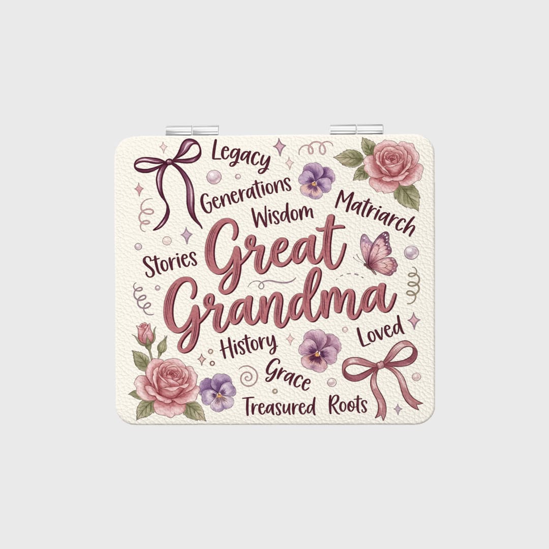 Floral Great Grandma Square Pocket Makeup Mirror Gift - 1