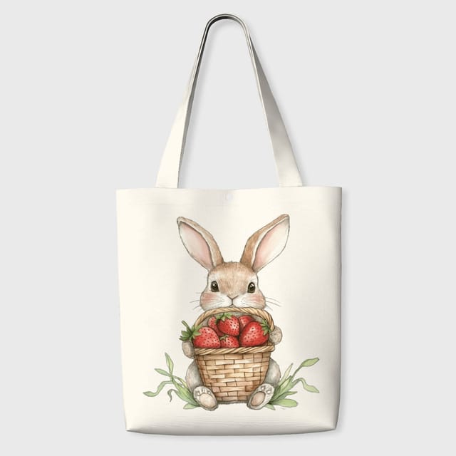 Cute Strawberry Bunny Tote Bag for Animal Lovers Easter Gift
