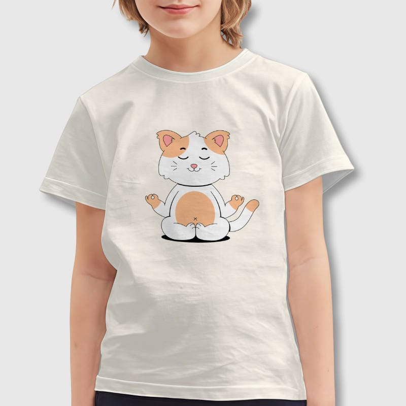 Meditating Yoga Cat Kids Cotton T-Shirt for Cat Lovers