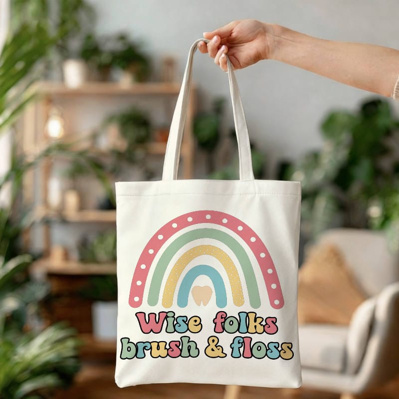 Boho Rainbow Dental Quote Tote Bag for Dentist Daily Use