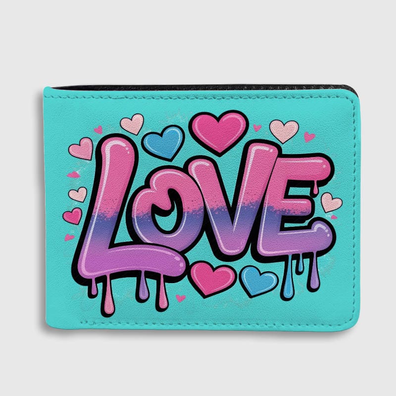 Graffiti LOVE Hearts Slim Bifold Wallet, Valentine's Gift for Her