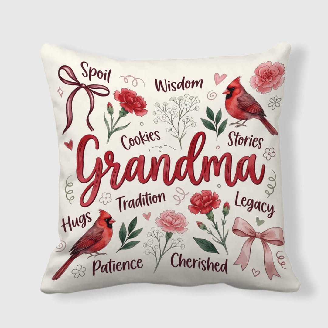Grandma Cardinal Floral Pillow Mother's Day Gift - 1