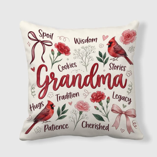 Grandma Cardinal Floral Pillow Mother's Day Gift