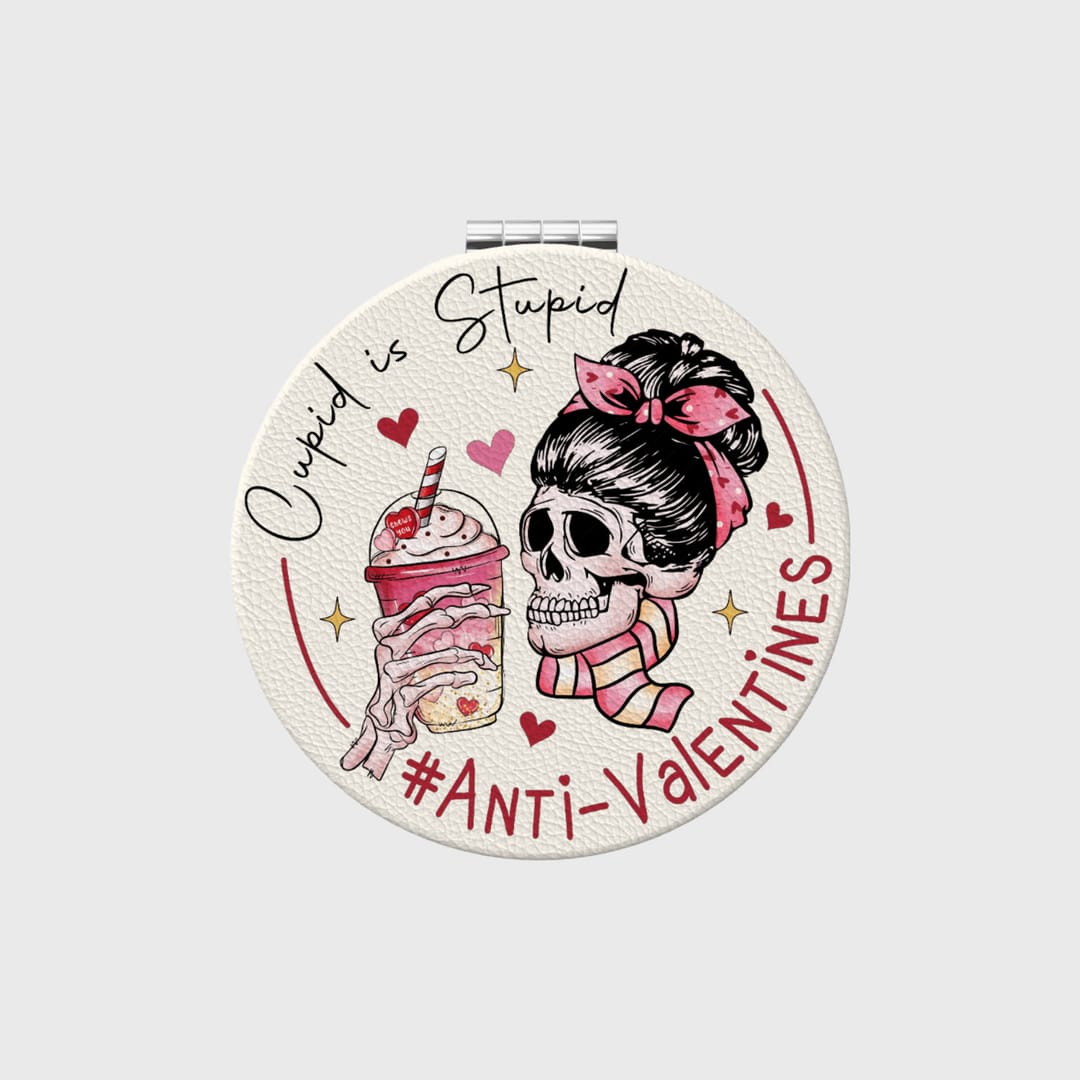 Funny Anti-Valentine Skull Pocket Makeup Mirror for Singles Valentine Gift - 1