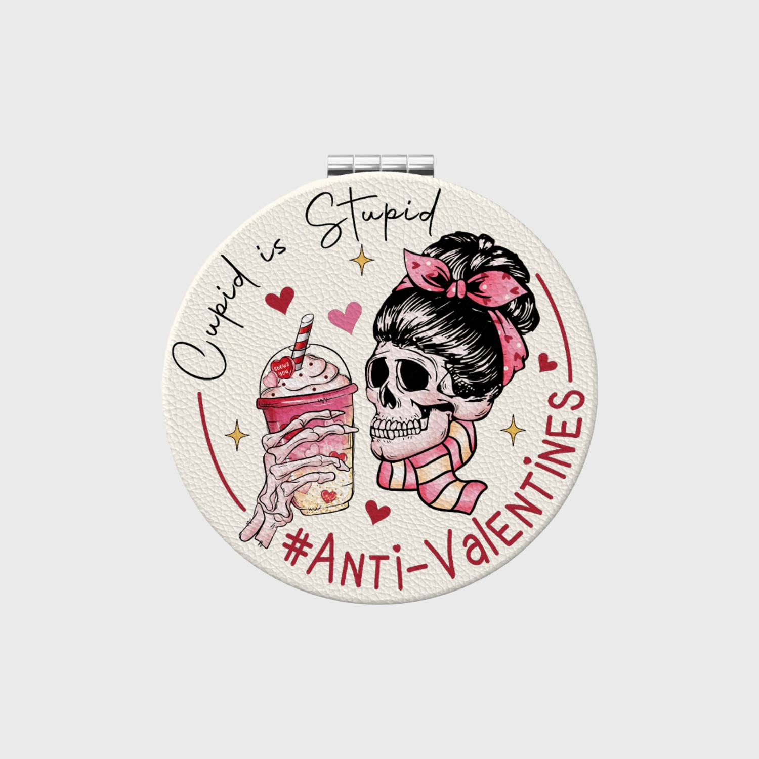 Funny Anti-Valentine Skull Pocket Makeup Mirror for Singles Valentine Gift