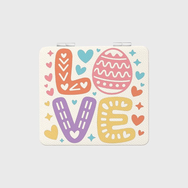 Pastel Easter LOVE Square Pocket Makeup Mirror for Women Gift
