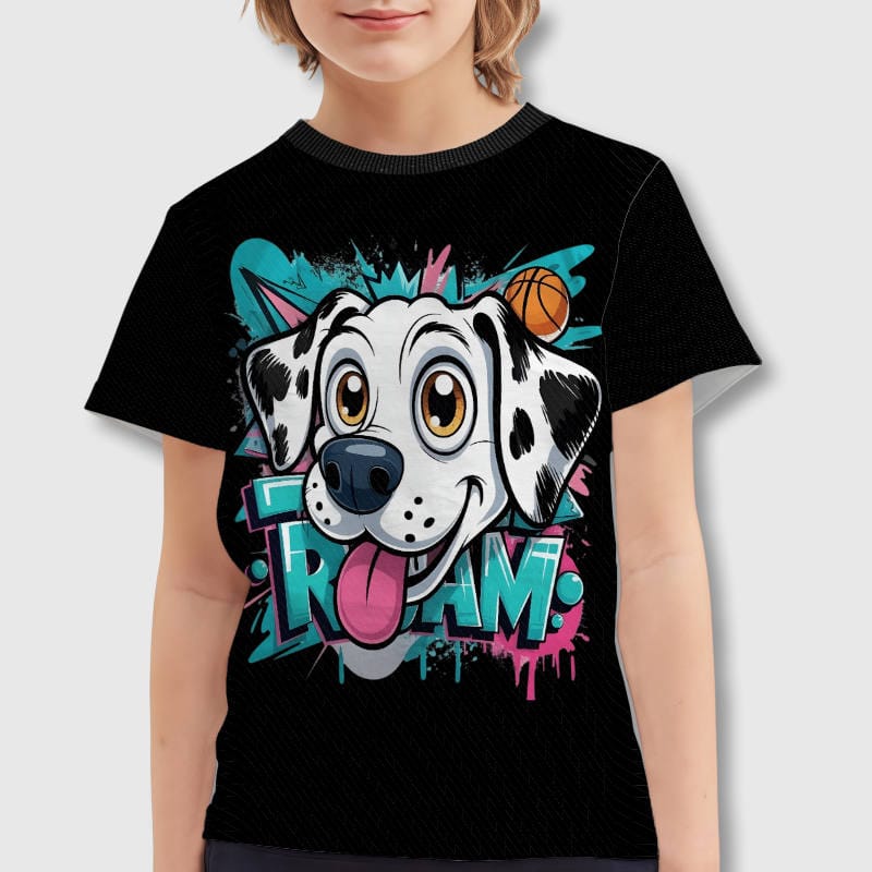 Graffiti Dalmatian Basketball Kids Birthday T-Shirt